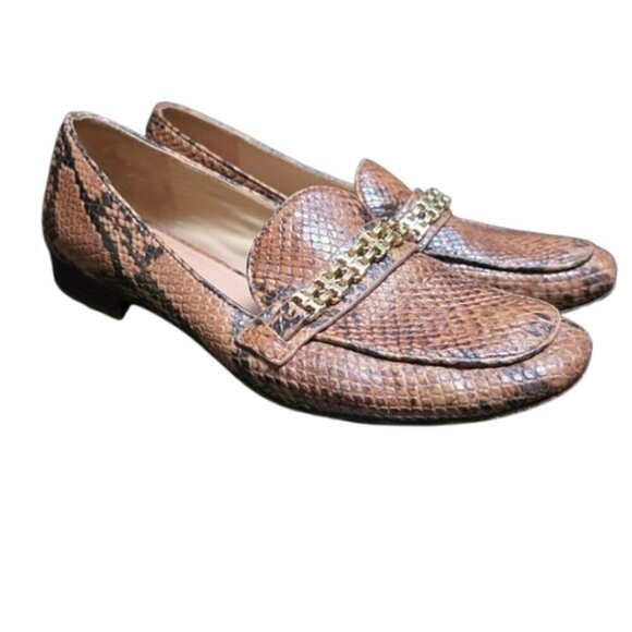 Tory Burch Gemini Link Snake Embossed Loafers - Picture 1 of 10